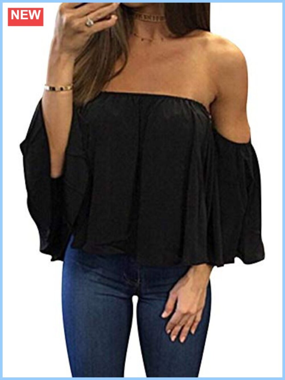 Off Shoulder Ruffled Chiffon Blouse Women's Casual Summer Short Sleeve Top
